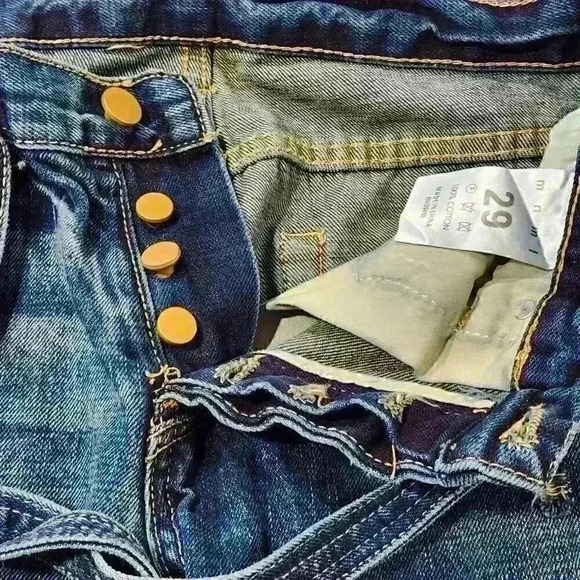 mnml Men's Distressed Medium Wash Skinny Button Fly Belted Jeans RN139488 - Picture 8 of 9